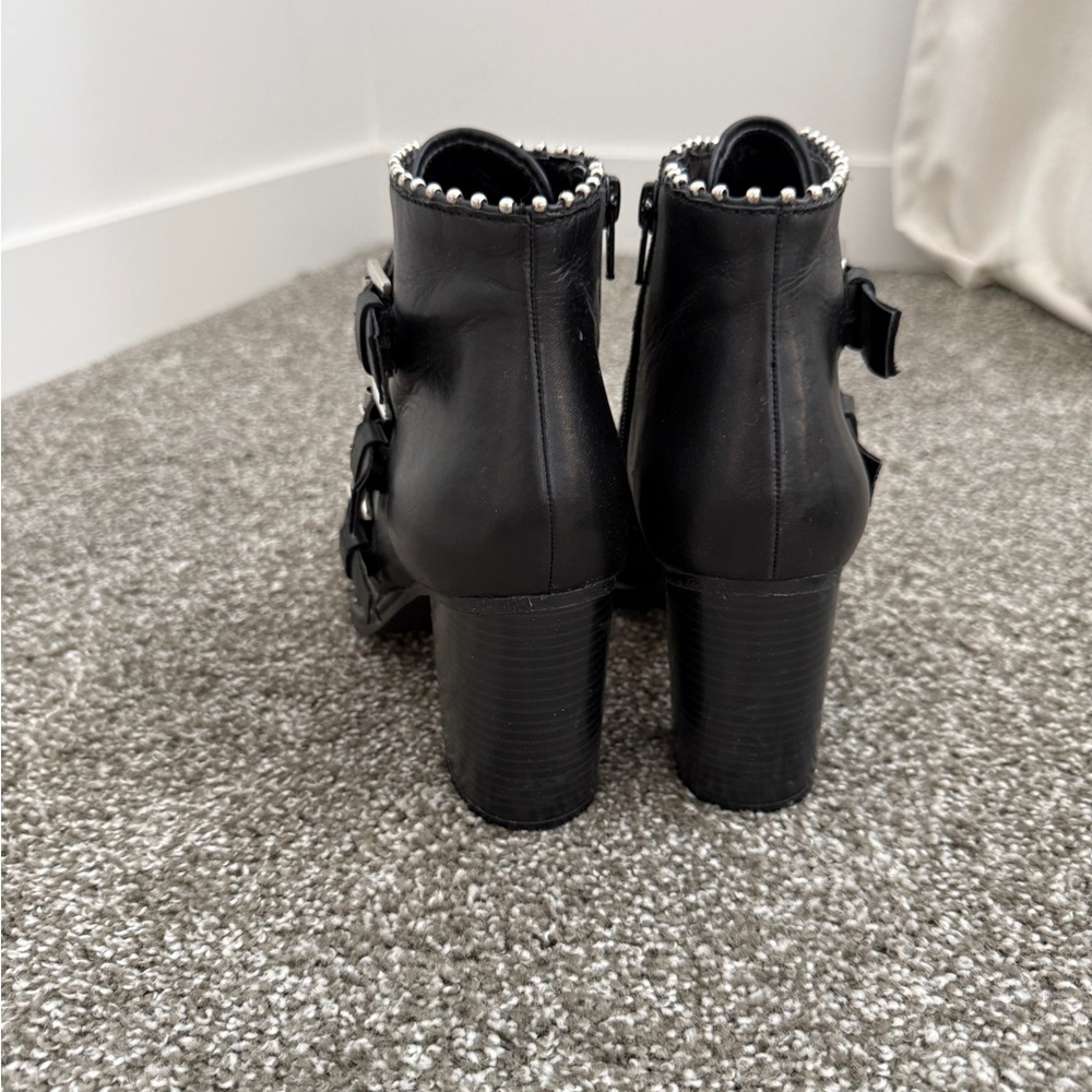 Steve Madden Humble Black Studded Buckle Ankle Boots for Women - Picture 3 of 7